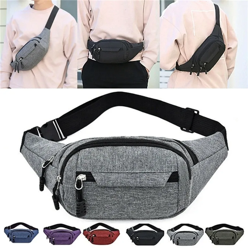sac banane de taille unisexe pour hommes, sac de poitrine étanche, sac de sport de plein air, pochette en toile, pochette banane à bandoulière
