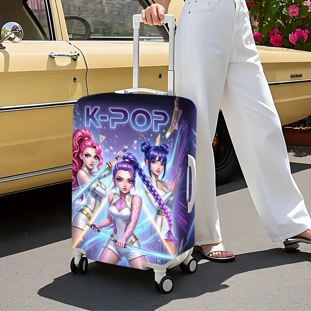 housse valise polyester gris bleu noir design k pop futuriste idoles voyage compact transport securise trip cadeau