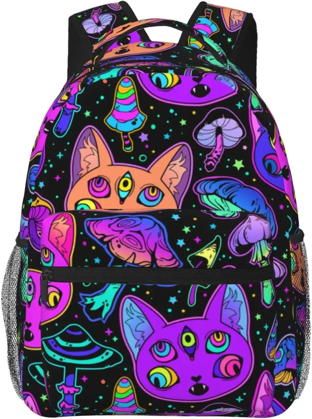 sac à dos trippy eyes avec sangles rembourrées pour voyage et camping, sac à dos antivol, noir, décontracté, halloween, chat, chambres plus lentes