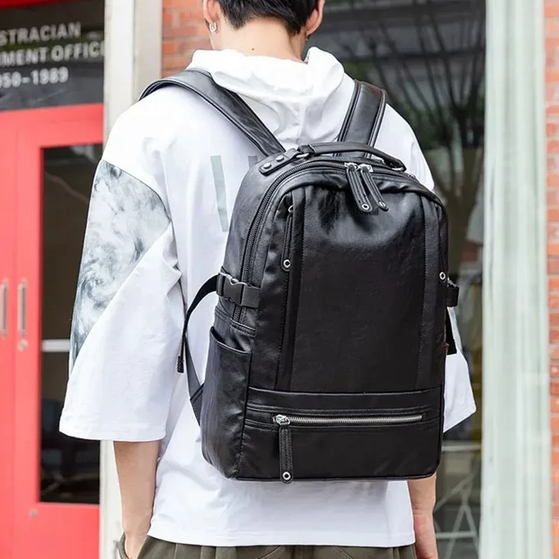 sac à dos en cuir souple pour hommes, grande capacité, pour ordinateur portable de 14 pouces, sac de jour d'extérieur, sac de voyage multifonction