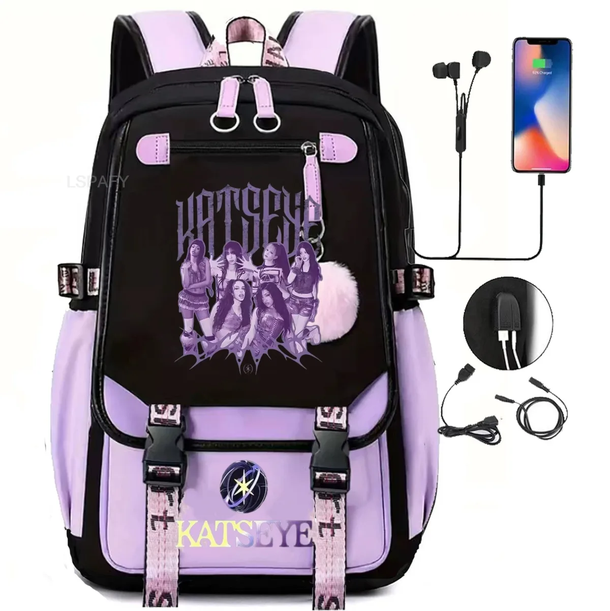 sacs à dos kawaii hot katseye à imprimé amusant, doux et mignons, grande capacité, pour étudiants, sacs d'école, sacs pour ordinateur portable, patchwork, simples, mochilas