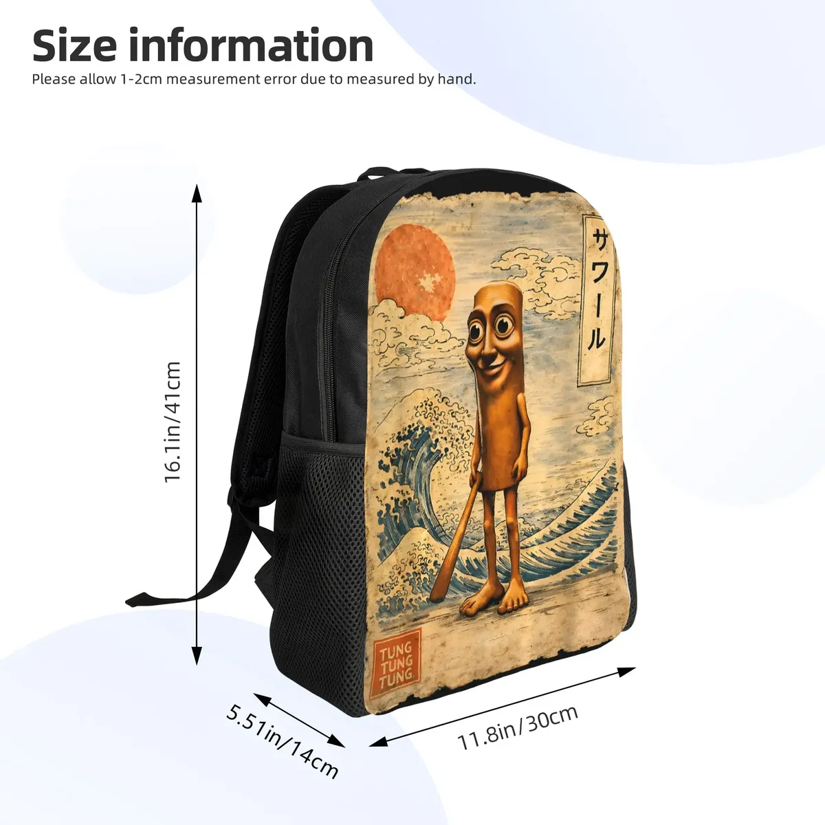 sac dos polyester dessin animé personnage souriant onde soleil bleu beige noir 20 35 litres pliable extensible plastique souple décontracté voyager ecole