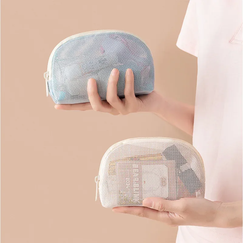 ensemble de trousses de maquillage en maille respirante 3 pièces, organiseur de toilette portable de voyage, rangement cosmétique étanche pour femmes et filles