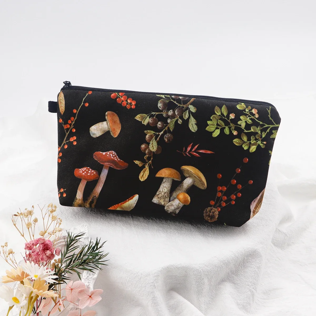 sac de maquillage à fermeture éclair série fleur pour femmes, pochette de rangement de voyage portable, sac de rouge à lèvres de voyage, trousse de maquillage, sacs pour pinceaux cosmétiques