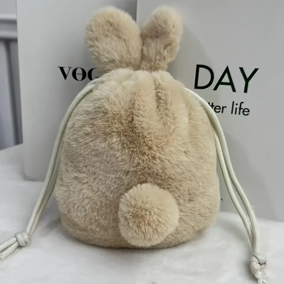 sac de rangement à cordon en forme de lapin en peluche, trousse de maquillage douce et moelleuse en forme de lapin, étui pour téléphone, polyvalent pour les voyages quotidiens, un excellent choix de cadeau pour la saint-valentin, la fête des mères, thanksgiving et plus de 10 grandes fêtes.