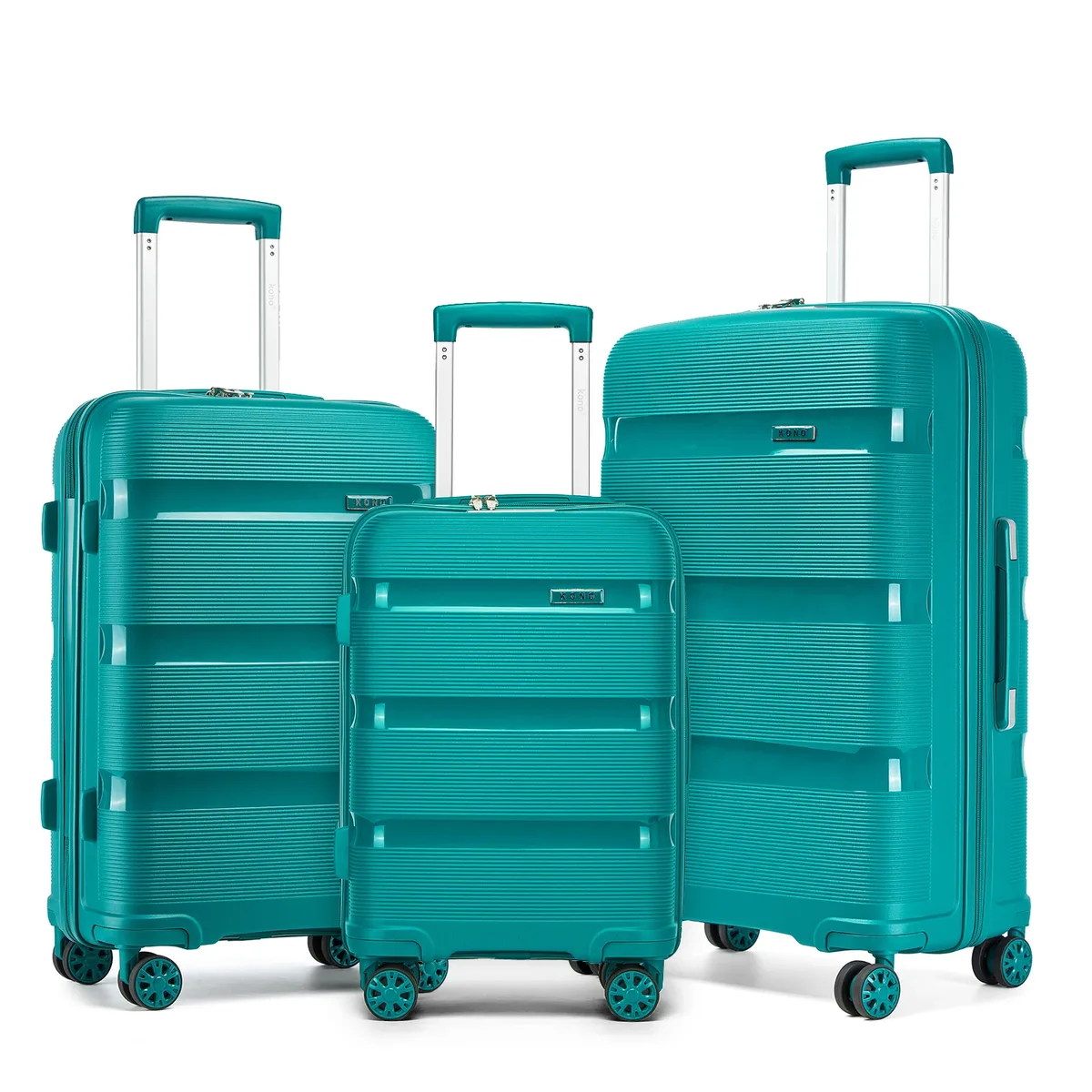 ensemble de bagages kono en polypropylène rigide 3 pièces, valises cabine et bagages à roulettes 55/65/75 cm avec 4 roues pivotantes à 360° ° roues pivotantes et serrure à combinaison tsa, couleurs turquoise/noir
