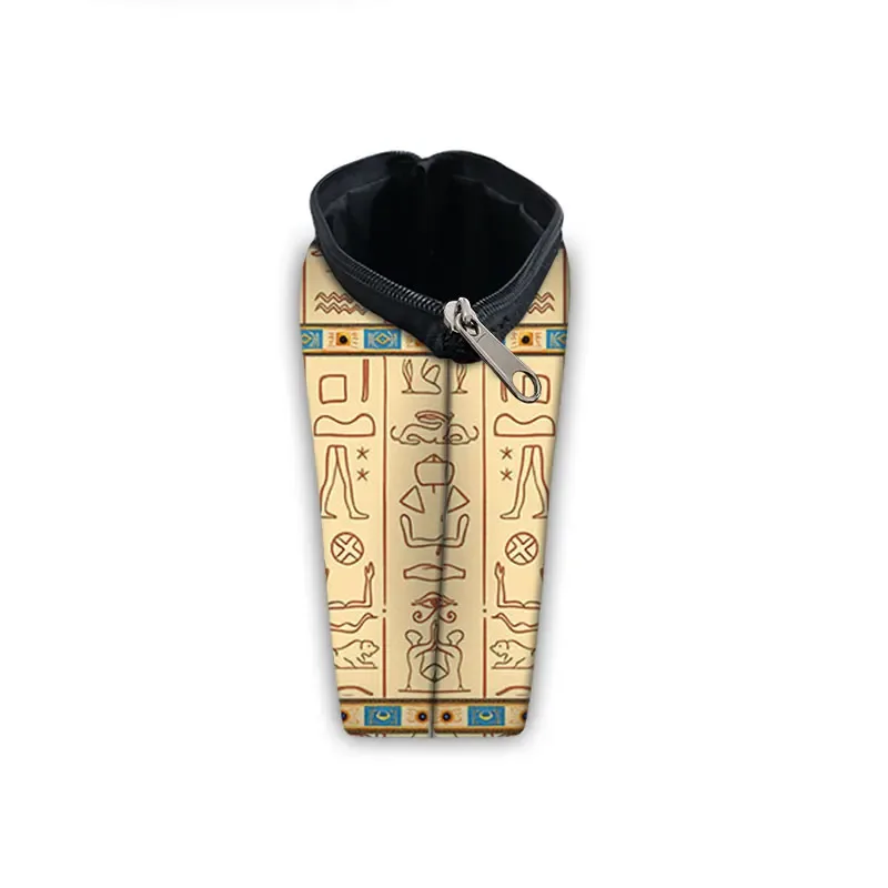 trousse à cosmétiques imprimée chat noir égyptien ancien, sac de maquillage pour femmes, hiéroglyphes égyptiens, croix ankh, rouge à lèvres, serviette, sacs de toilette