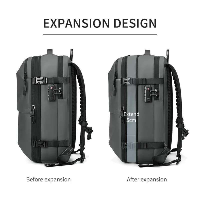 sac à dos de voyage pour hommes, sac à dos à compression sous vide pour ordinateur portable de 17 pouces, sac à dos d'affaires de grande capacité, sac à dos d'école extensible pour randonnée