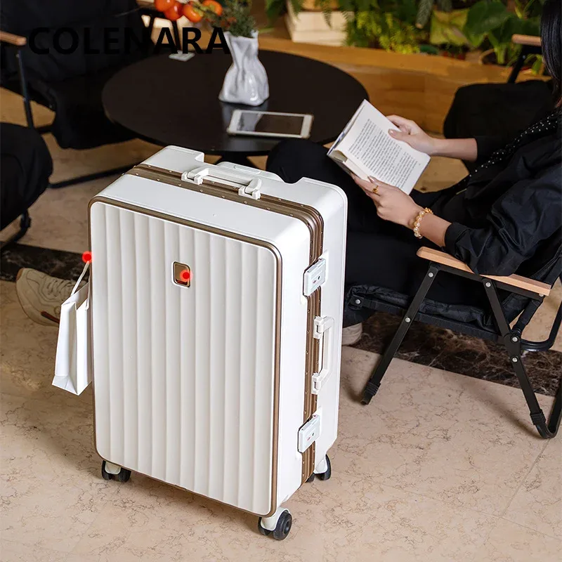 valise à cadre en aluminium colenara, robuste et durable, boîte de transport 20"22"24"26"28 pouces, grande capacité, valise à roulettes, valise de voyage
