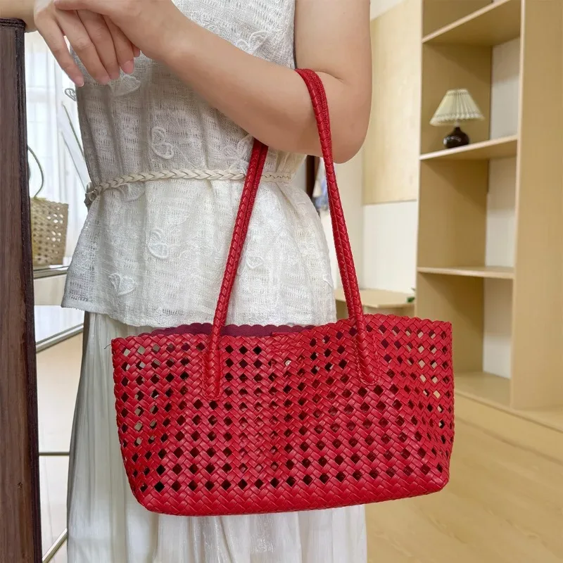 nouveau sac fourre-tout tressé creux tendance 2026 pour femme, grande capacité, sac à main porté épaule pour l'été