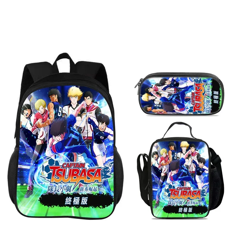 sac dos nylon dessin animé captain tsubasa bleu gris orange format 20 35 litres bandoulière arquée trousse maquillage sac lunch