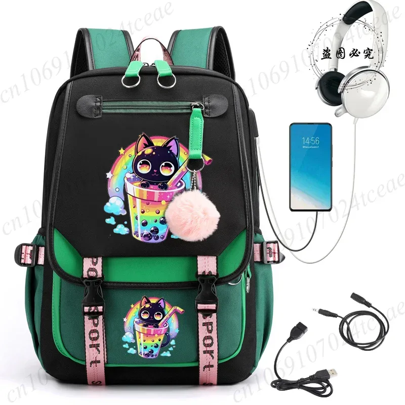 mode sac à dos à la mode retour à l'école sac à dos écolier ordinateur sac de voyage kawaii chat bulle thé boba thé anime sac à dos