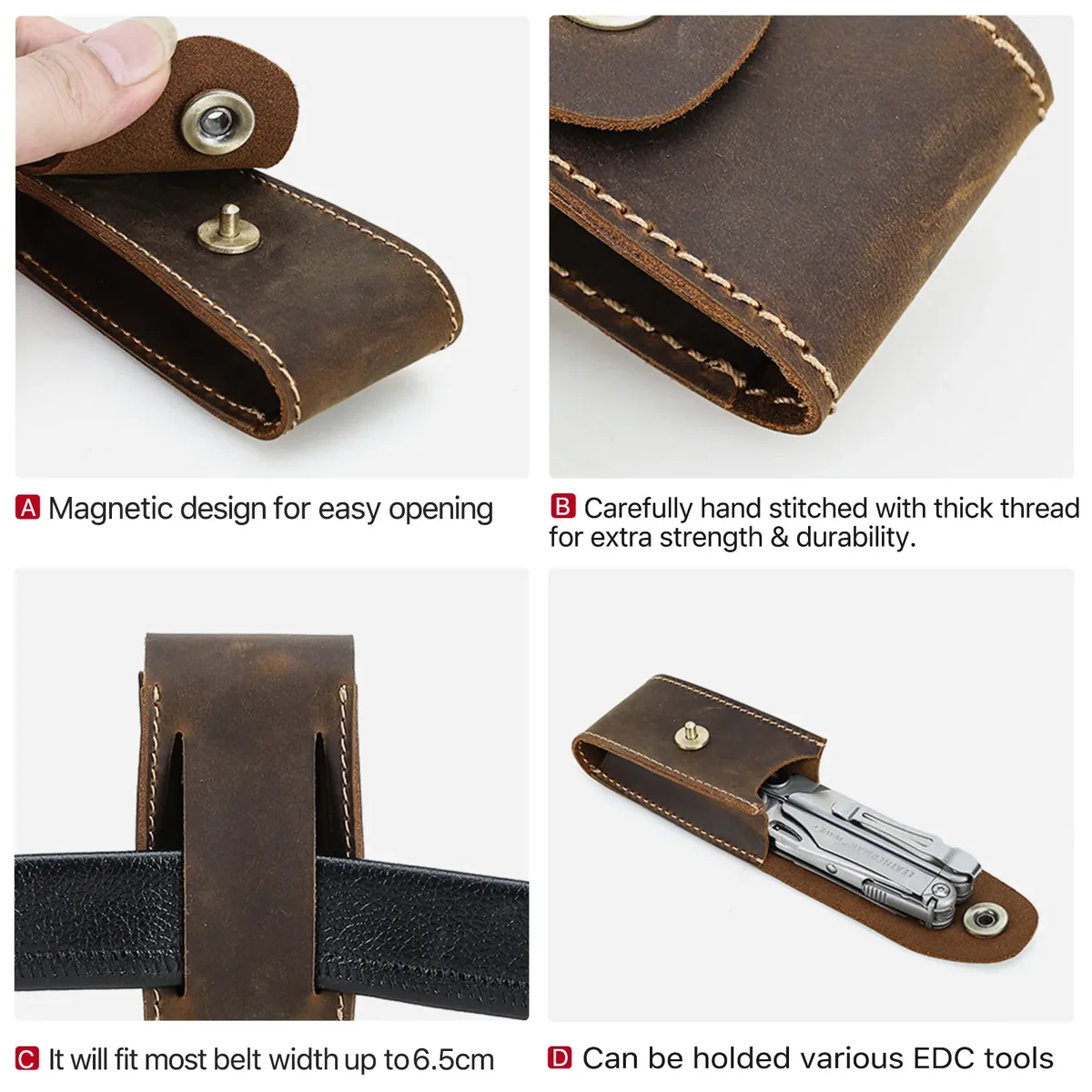 gaine de rangement edc en cuir véritable, outil tactique fait à la main, mini pochette avec clip de ceinture, sac de rangement