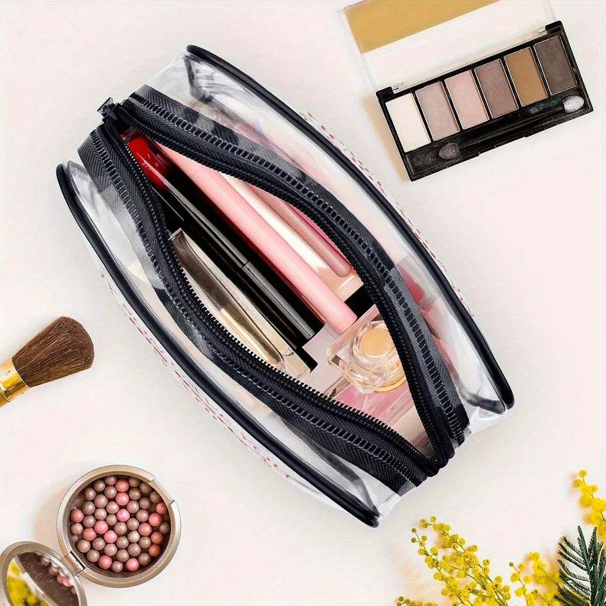 pochette de maquillage et organiseur de toilette portable en pvc transparent motif chat de dessin animé