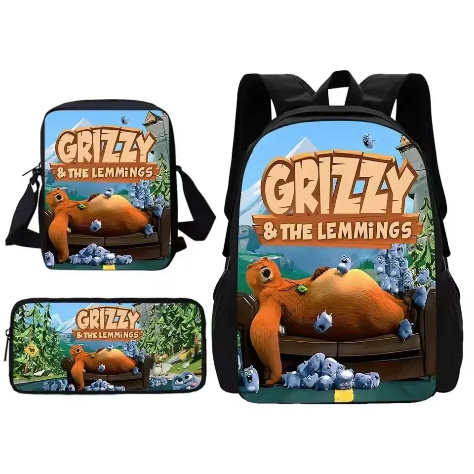 ensemble de 3 pièces grizzy and the lemmings : sac à dos, sac à déjeuner et trousse à crayons, cadeau pour enfants et étudiants