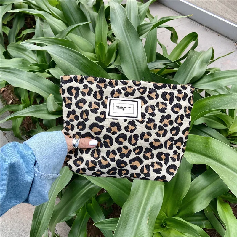 grand sac à cosmétiques léopard pour femmes, en toile, fermeture éclair imperméable, sac de maquillage, voyage, lavage, organisateur de maquillage, trousse de beauté