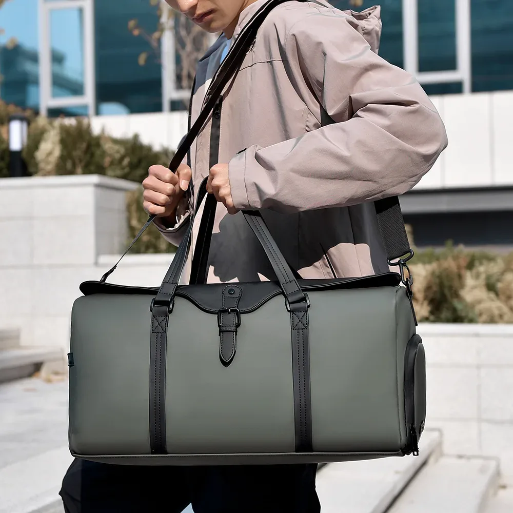 sac de voyage de grande capacité pour les courts trajets, sac de sport simple et décontracté avec compartiment séparé pour vêtements secs et humides, sac de rangement pour bagages avec tige télescopique