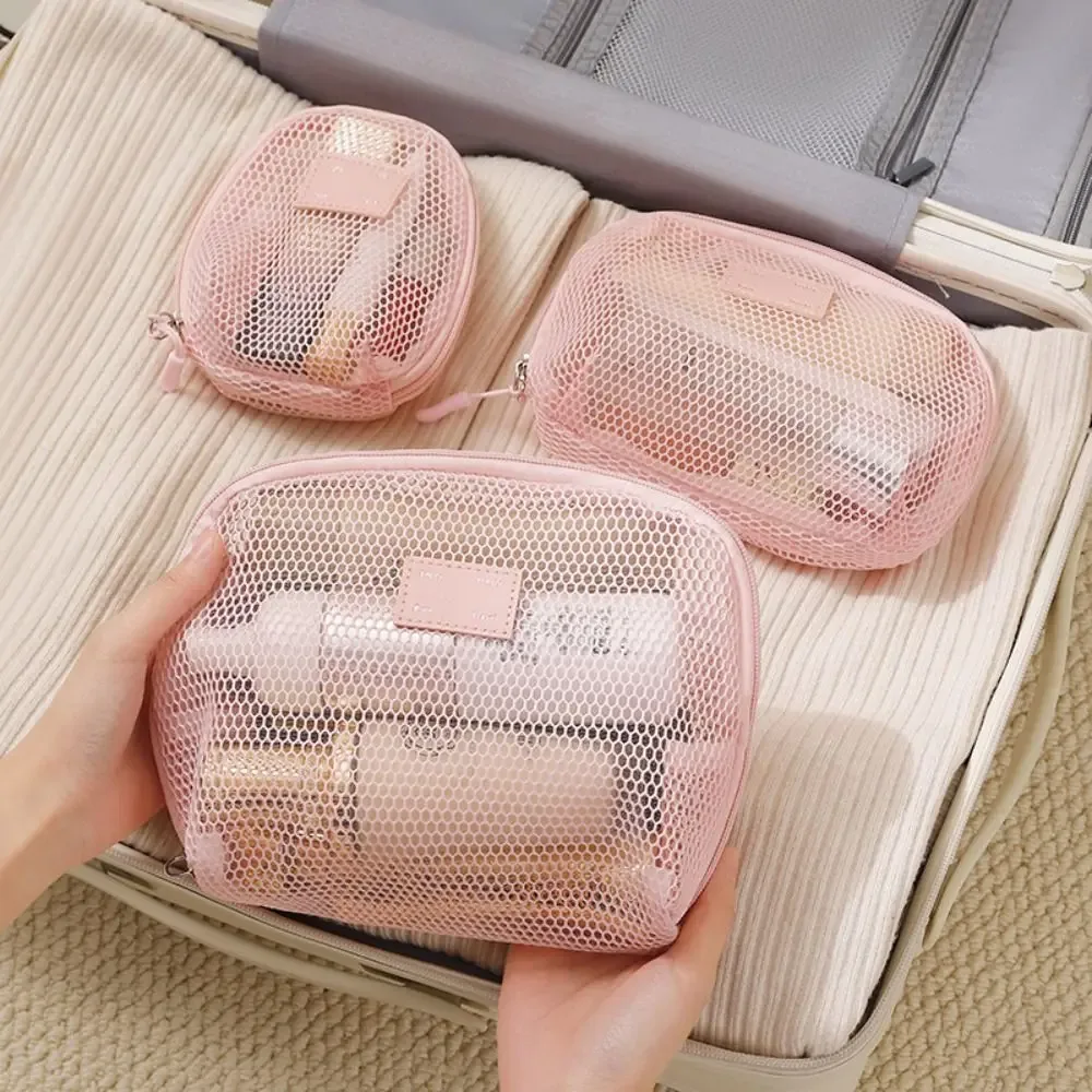 sac à cosmétiques en nylon décontracté avec fermeture éclair, pochette de rangement en maille, sacs de maquillage en maille polyvalents à main, voyage