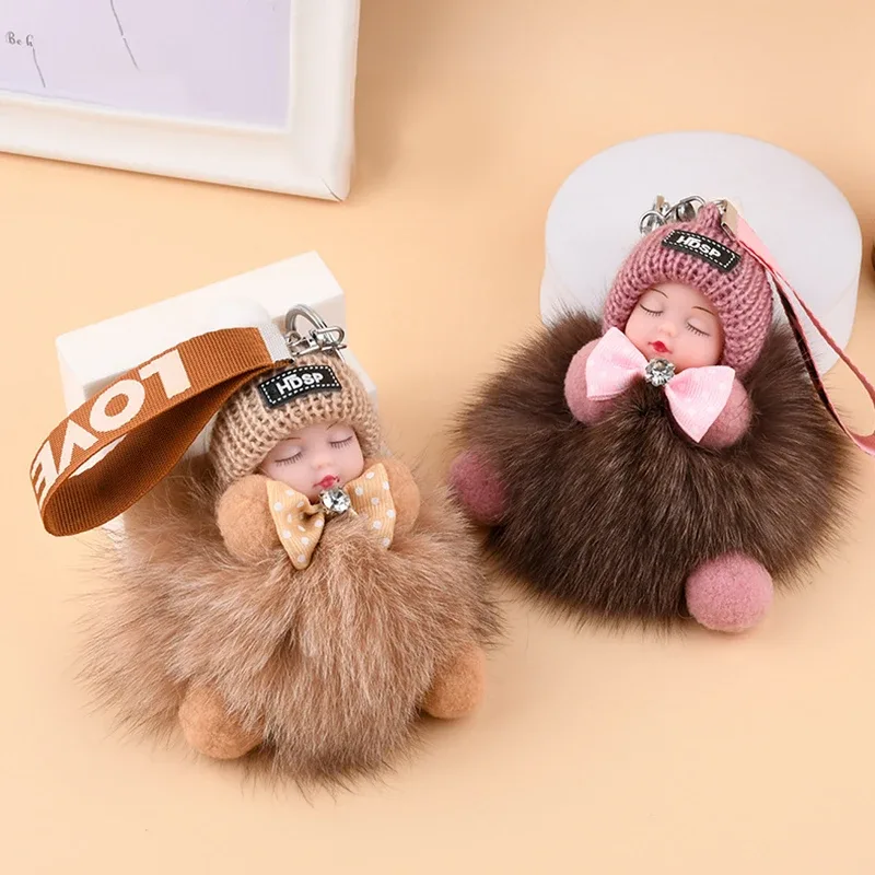 porte-clés mignon bébé endormi, pendentif en peluche moelleuse, porte-clés de voiture, breloque de sac à main tendance pour femme, décoration de sac à dos, cadeau