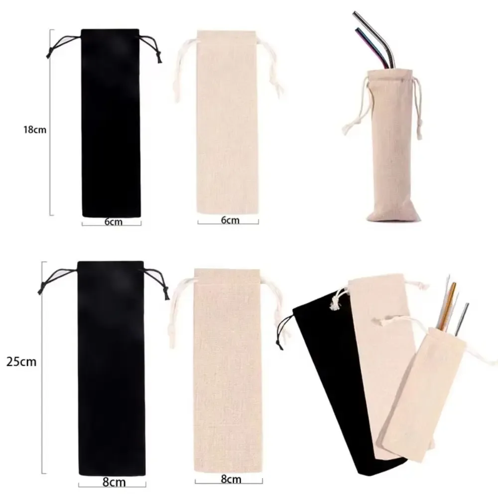sac de rangement multifonctionnel en coton et lin avec cordon de serrage, anti-poussière, pour pailles et couverts, pour la maison