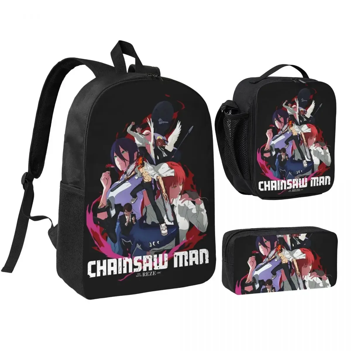 sac dos polyester noir motif graphique format rectangulaire bandoulière grande capacité voyage école université travailler transport documents ordinateur portable luncheon sac crayons