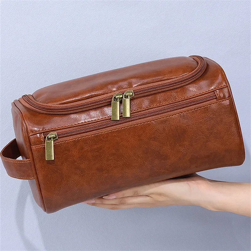 trousse de toilette en cuir pour hommes et femmes, trousse de toilette suspendue pour hommes, trousse de toilette de voyage pour voyager, trousse à cosmétiques de grande capacité