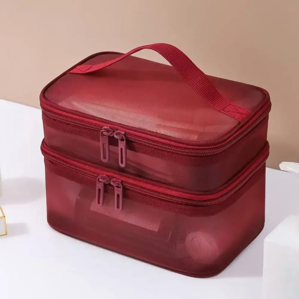 sac de rangement pour cosmétiques de voyage en maille transparente, trousse de toilette à 2/3 couches, sac de rangement de maquillage de grande capacité, salle de sport et natation
