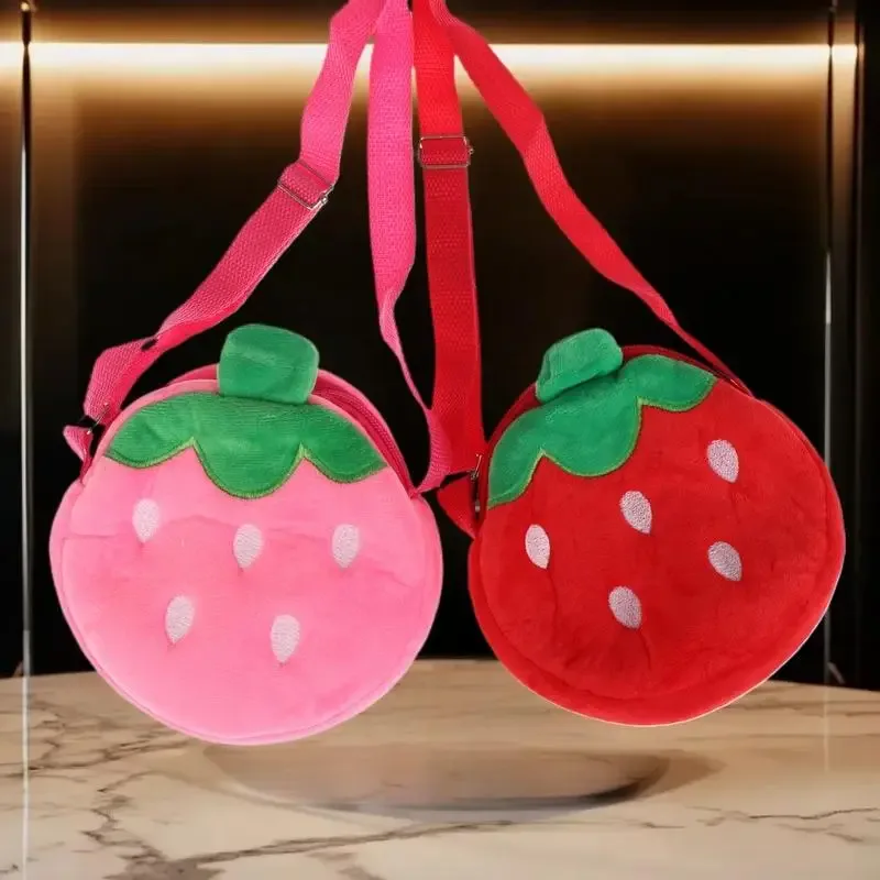 sac à bandoulière en peluche fraise de dessin animé, sac à bandoulière mignon en forme de fraise, sac pour téléphone, porte-monnaie, portefeuille pour enfants et adultes, cadeau