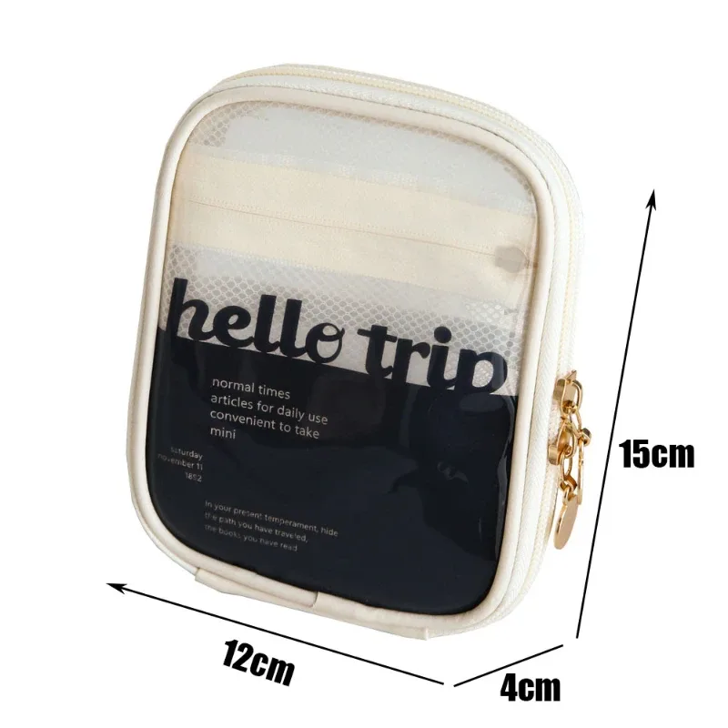 mini sac de rangement de maquillage de voyage transparent, petit sac de maquillage preppy mignon, fermeture éclair cosmétique, rangement de toilette, pochette pour pièces de monnaie pour femmes