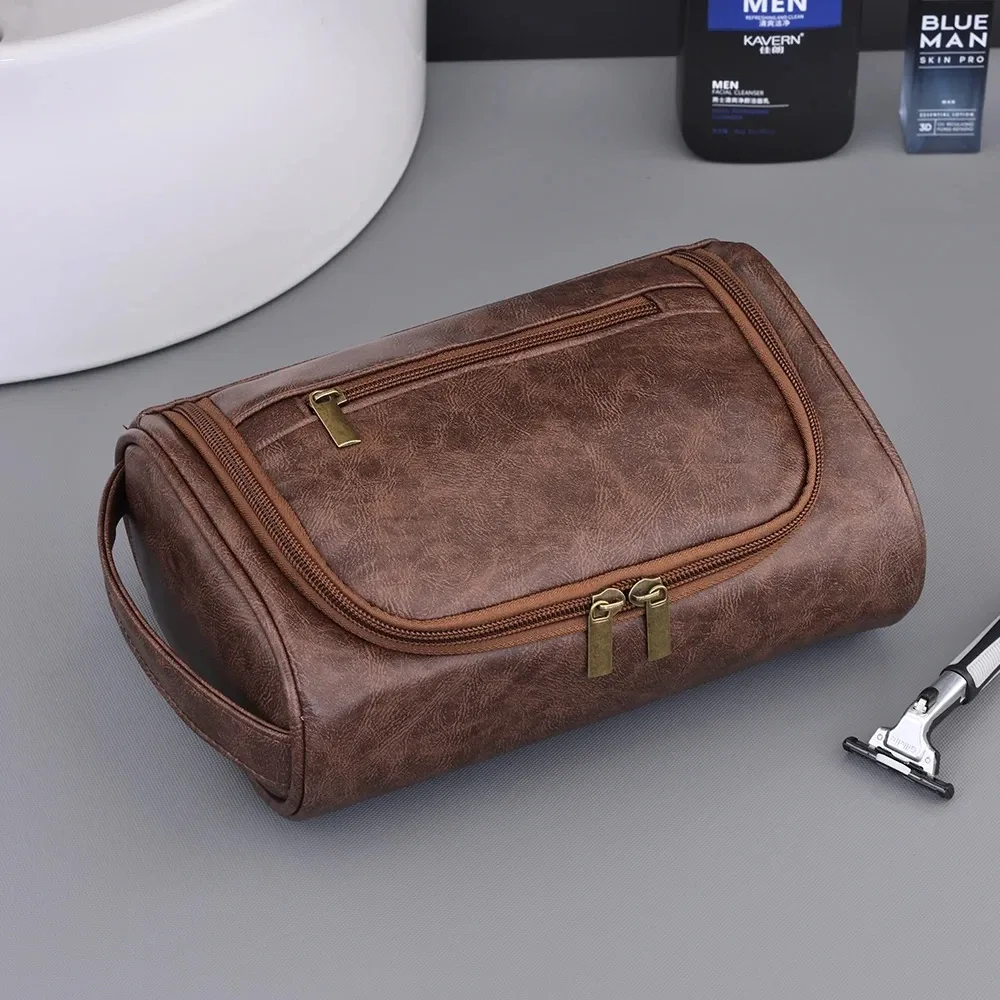 trousse de toilette de voyage de haute qualité pour femmes et hommes, sacs à cosmétiques rétro en cuir pu, trousse de maquillage de voyage étanche