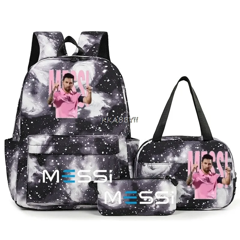 sacs à dos de voyage et d'extérieur imprimés football messi pour femmes et filles, avec sacs à lunch, légers, pour adolescents, pour ordinateur portable, mochila