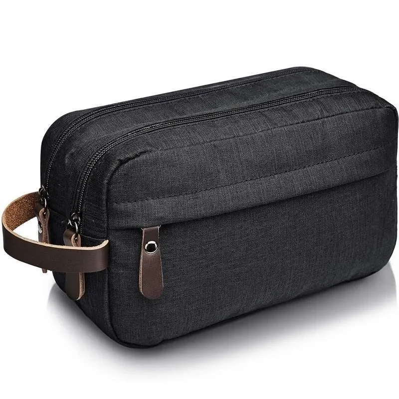 sac à cosmétiques en toile décontracté avec poignée en cuir, sac de voyage pour hommes, lavage, rasage, femmes, rangement de toilette, sac de rangement étanche