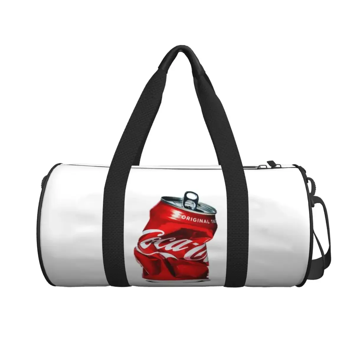 sac voyage polyester motif canette rouge coca cola format ovale poignée bandoulière ajustable usage sport week end