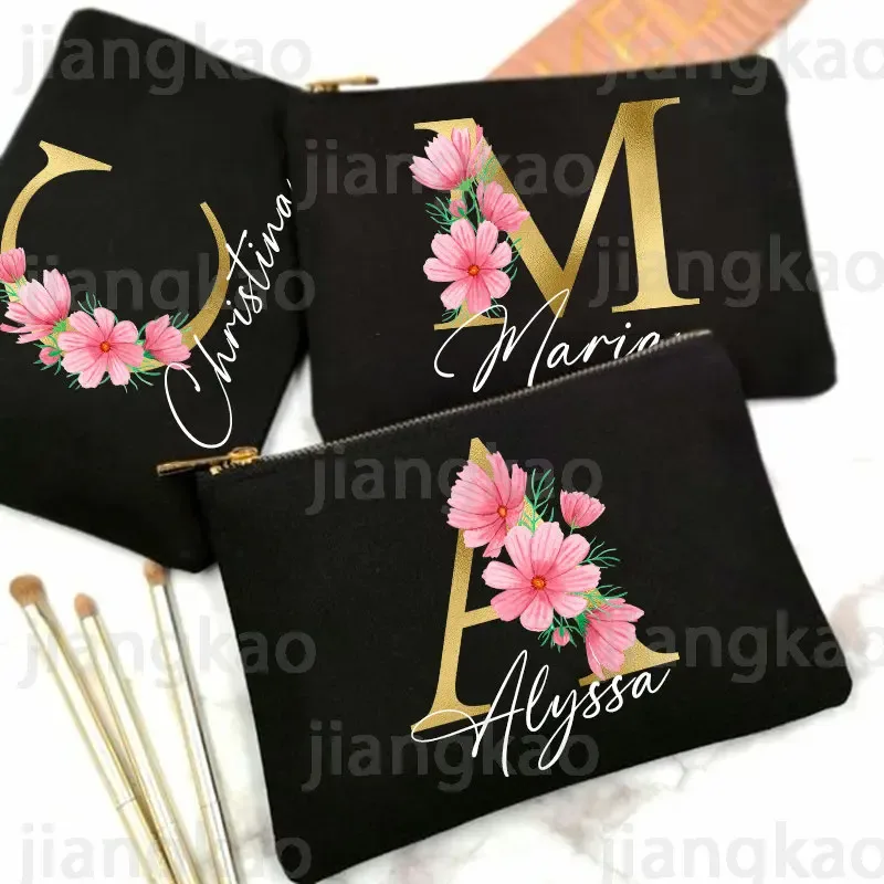 pochette de maquillage personnalisée avec initiales et nom, trousse de toilette de mariée, pochette de toilette monogramme, cadeaux de mariage pour demoiselle d'honneur