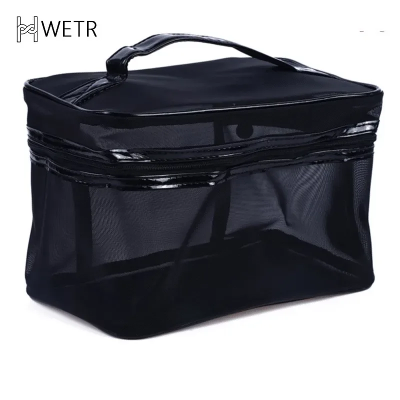 sacs de rangement pour pinceaux de maquillage pour femmes, poudres de maquillage, rouge à lèvres, étui à crayons en maille transparente pour étudiants, ins travel cosmetic evaluation