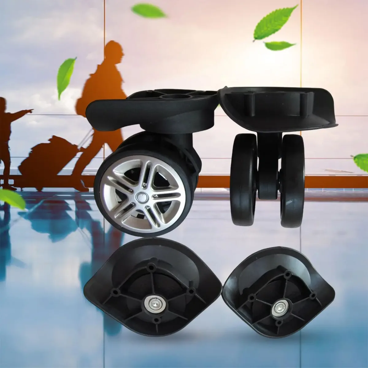 roues rechange bagages nylon noires pivotantes muettes diamètre cinquante huit millimètres usage voyage reparation accessoires