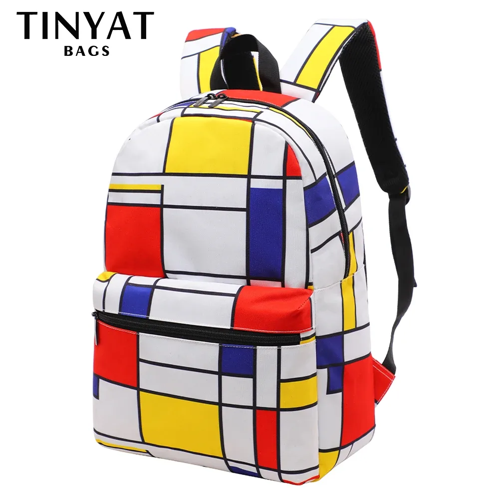 tinyat 14 inch gaming backpack, shockproof laptop compartment school bag, 3d color block design travel backpack for gym,cycling