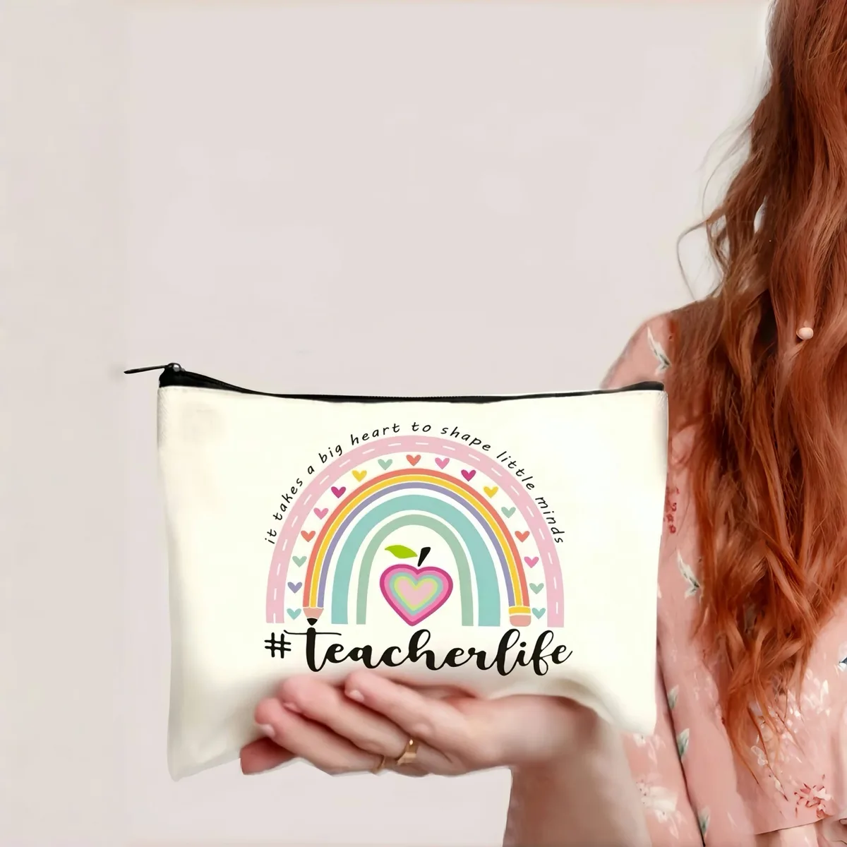 trousse à cosmétiques à thème enseignant, pochette en tissu colorée avec citations inspirantes, idéale pour le maquillage, les pièces de monnaie, la papeterie et les essentiels de voyage