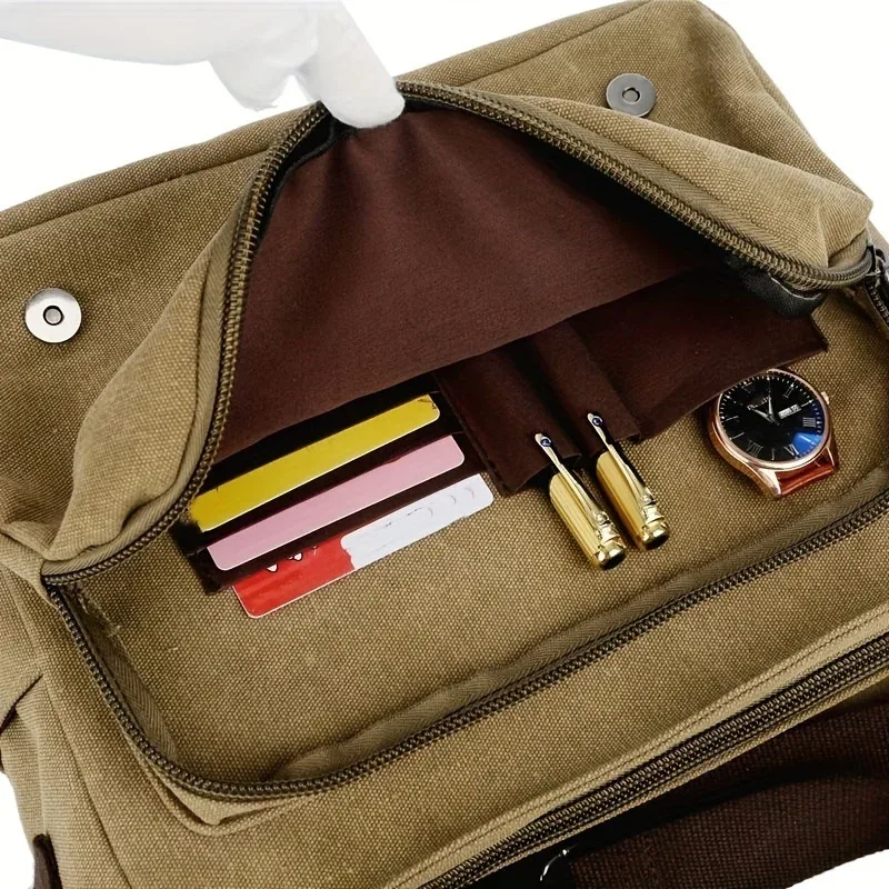 sac messager rétro en toile pour homme, grand sac pour ordinateur portable, sac bandoulière décontracté pour les sorties, les trajets quotidiens, les sacs d'école, les sacs universitaires