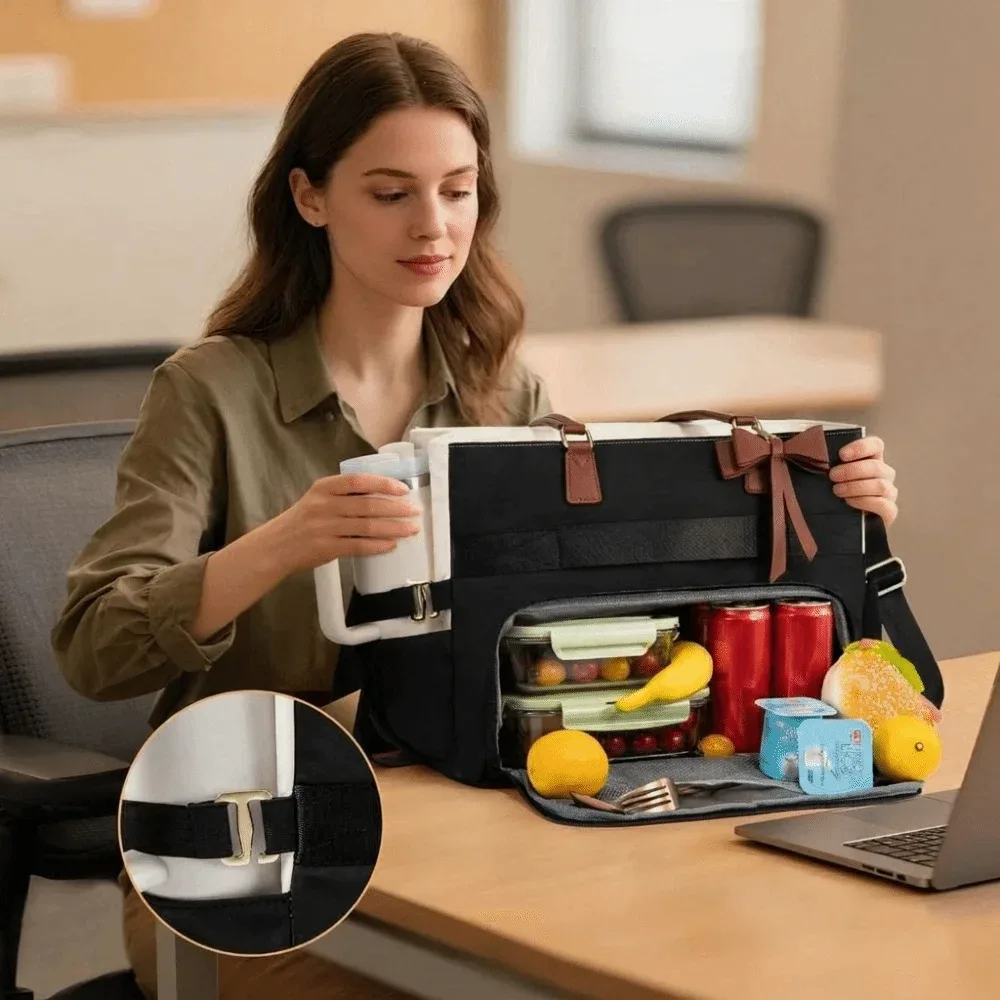 sac isotherme élégant grande capacité avec porte-gobelet, design 3-en-1, sacoche pour ordinateur portable, sac décontracté élégant et durable pour le travail