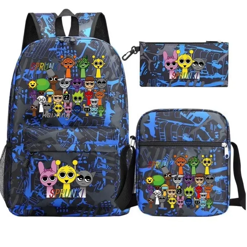 sac dos nylon personnages animés bleu noirs poches latérales ceinture air grande capacité usage voyage