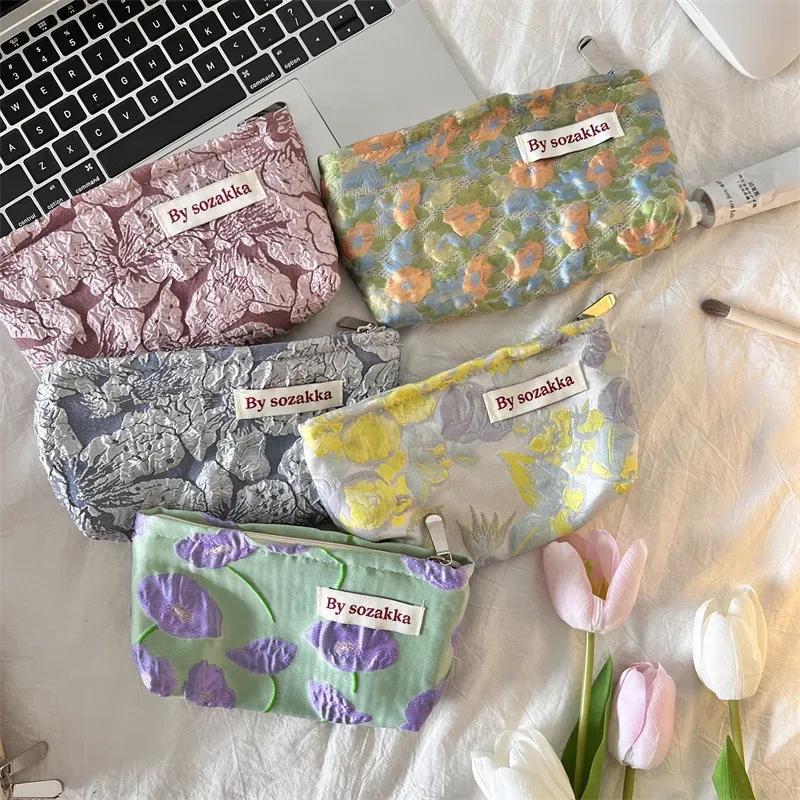 trousse de maquillage à fermeture éclair pour femmes, nouveaux sacs à cosmétiques, organiseurs, instituts floraux, stockage de poudres, trousse de maquillage, voyage