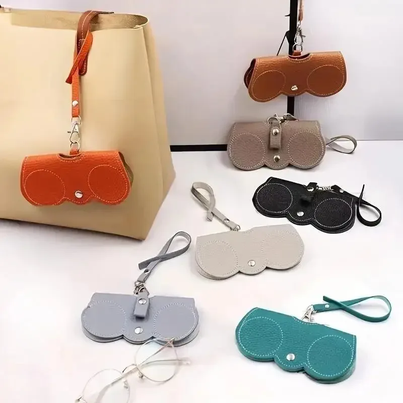 étui à lunettes en cuir pu gaufré litchi, mignon, avec cordon, pour lunettes de soleil et de lecture, sac de rangement portable de voyage