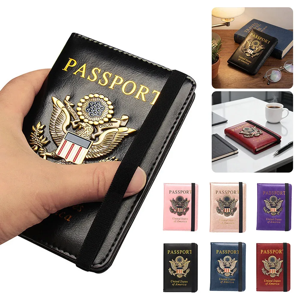 porte-passeport rfid pour voyage, étui de passeport étanche avec badge métallique 3d, portefeuille portable pour cartes bancaires