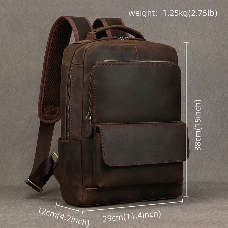 sac dos cuir vache marron vintage robuste bandoulière amovible poches zippees polyester 20 35 litres voyage école affaires