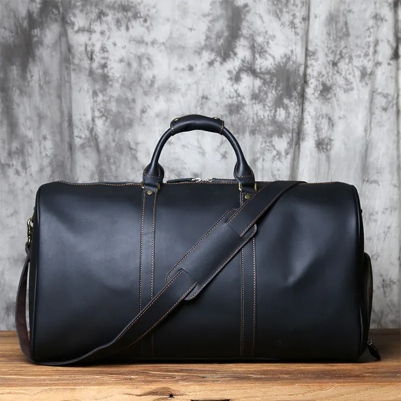 nzpj – sac à main rétro en cuir de cheval fou pour hommes, sac de voyage de grande capacité, sac à bandoulière avec couche supérieure en cuir de vache
