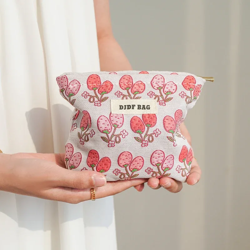 sac à cosmétiques pour femmes, petit sac de rangement vintage à fleurs violettes pour cosmétiques, rouge à lèvres, porte-monnaie portable, porte-carte de banlieue ins