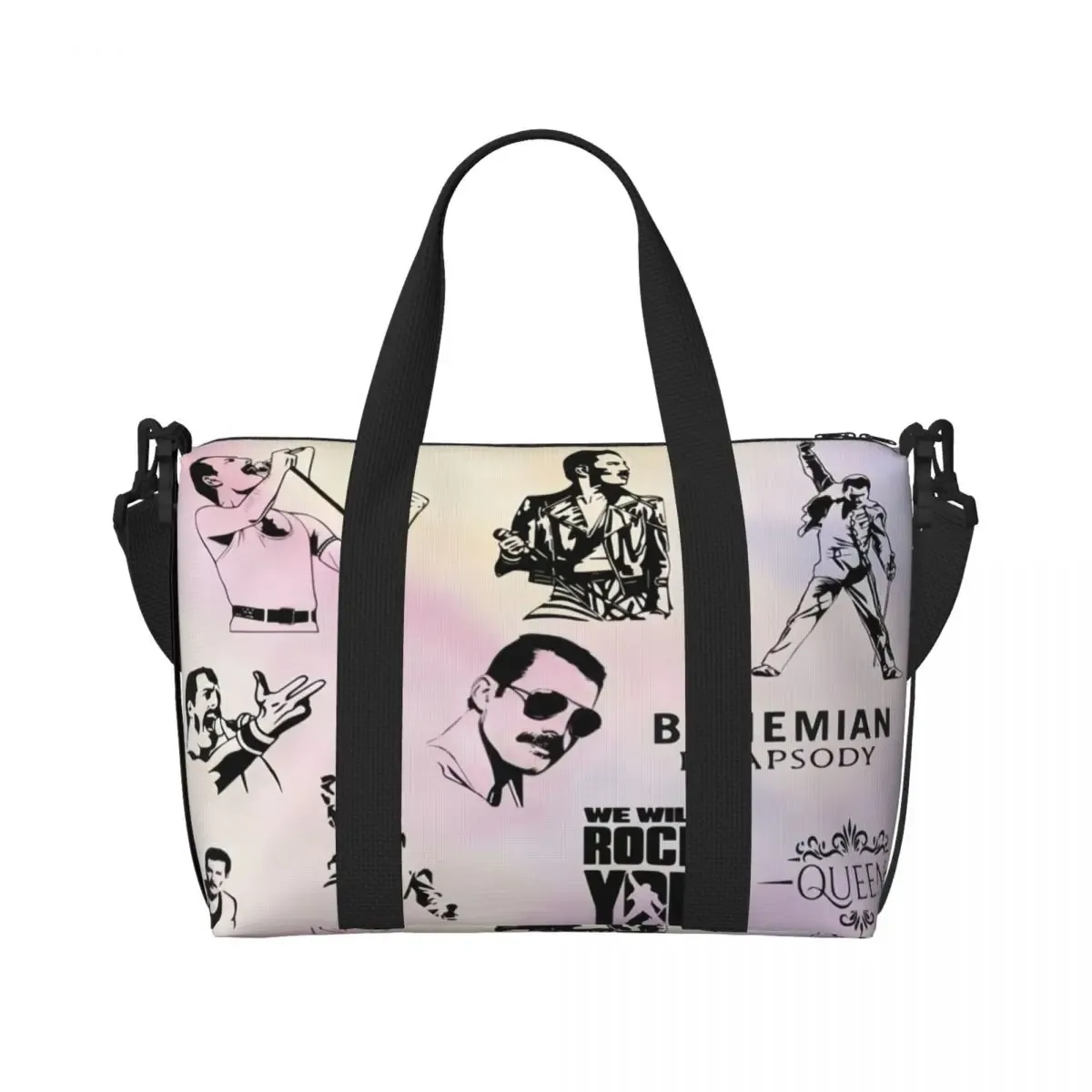 sac fourre-tout personnalisé freddie mercury queen band pour femmes, sac de voyage à bandoulière de plage de grande capacité