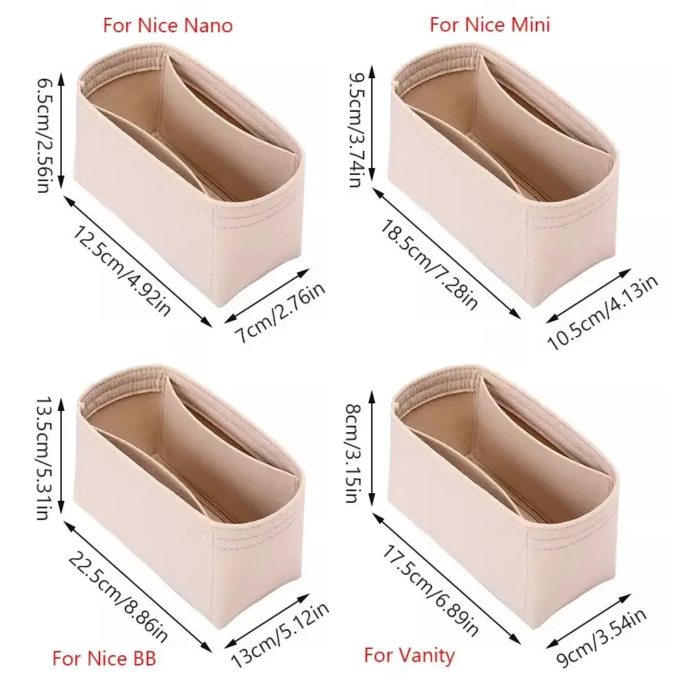 organisateur de sac à main en feutre, insert de sac, support de rangement, doublure de sac, organisateur portable pour lv nice nano/mini/bb/vanity