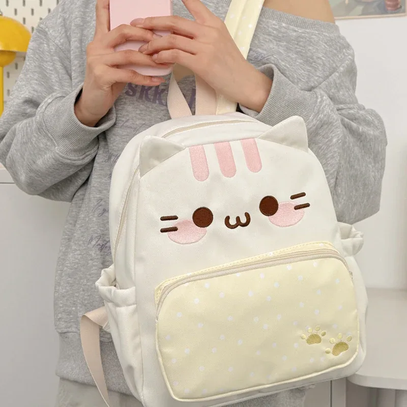 sac à dos chat à pois de dessin animé, grande capacité, sac d'école mignon, sac à livres pour étudiants, sac à dos de voyage léger, sac à dos pour ordinateur portable kawaii